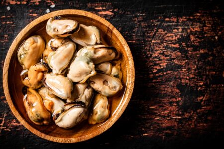 Pickled mussels in a bowl.