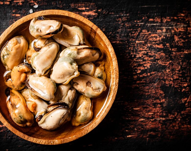 Pickled mussels in a bowl.