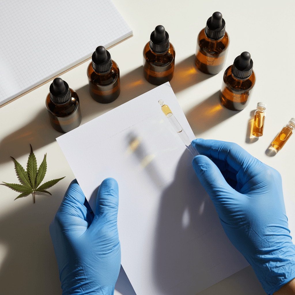 Vérification d'un certificat d'analyse COA pour produit CBD full spectrum avec échantillons
