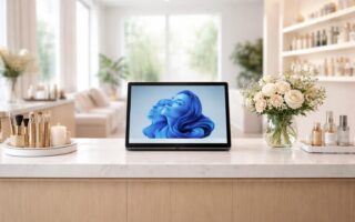 découvrez comment installer une tablette windows au comptoir de votre salon de beauté de manière élégante et sans câbles visibles pour une expérience client fluide et moderne.