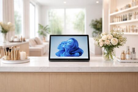 découvrez comment installer une tablette windows au comptoir de votre salon de beauté de manière élégante et sans câbles visibles pour une expérience client fluide et moderne.