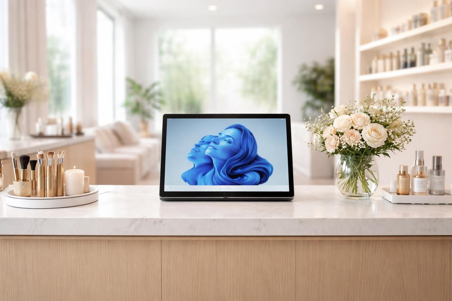 découvrez comment installer une tablette windows au comptoir de votre salon de beauté de manière élégante et sans câbles visibles pour une expérience client fluide et moderne.