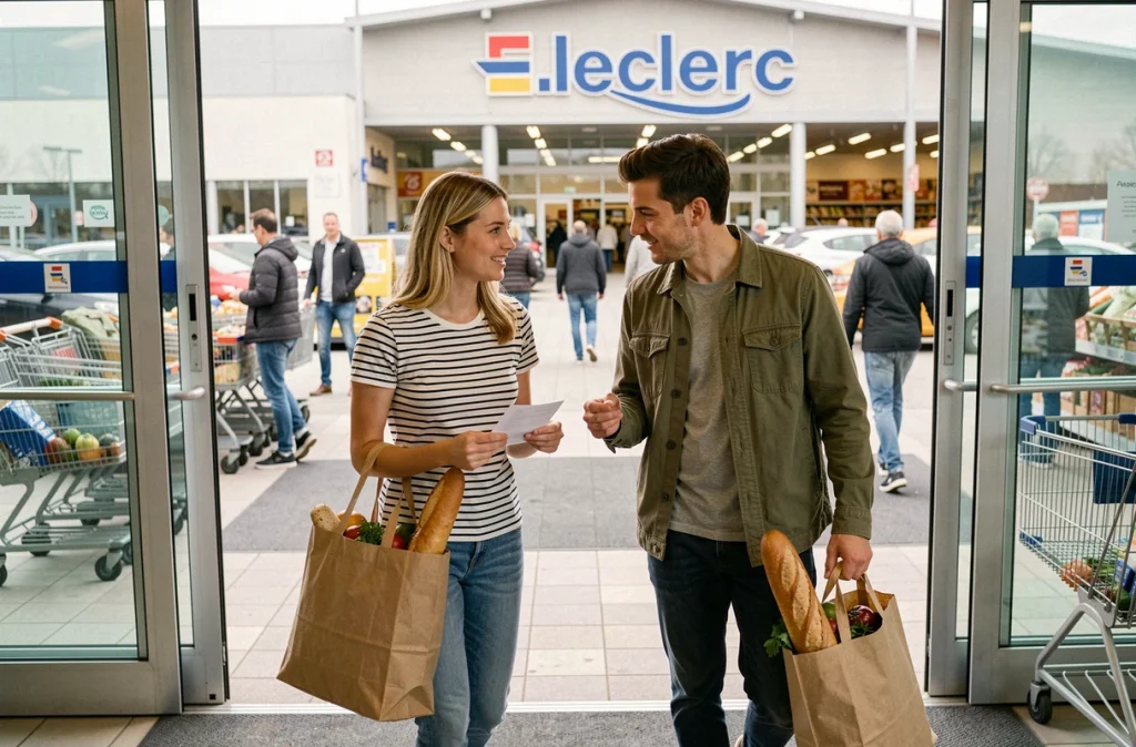 Couple récupérant leurs courses en retrait magasin E.Leclerc